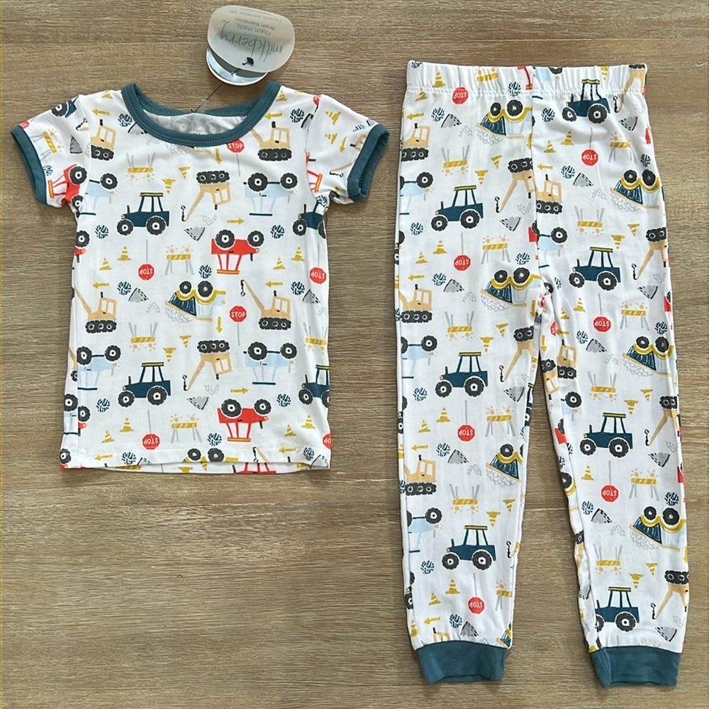 Milkberry Toddler Boy Bamboo Construction Pajama Set 18 months